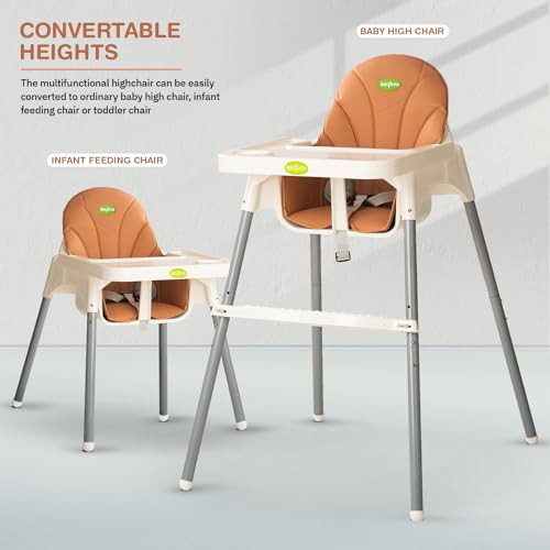 Image of Baybee 2 in 1 Baby High Chair for Kids, Baby Feeding Chair with 2 Height Adjustable, Footrest, Tray, Mobile Stand, 3 Point Safety Belt | Kids High Chair for 6 Months to 3 Years (White)
