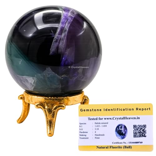 Image of Certified Fluorite Crystal Ball for Meditation - Premium Crystal Vastu Items for Home and Feng Shui Items for Good Luck - Ideal for Pooja Supplies and Spiritual Practices (2 inch Inch)