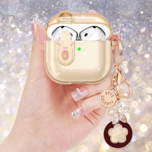 Image of (with Safety Lock) VISOOM 2025 Clear Cases For Airpods iPods 4 Case Cover Women, Bling Airpod iPod 4 Case Soft 4th Gen Air Pods iPods Cases With Keychain for Apple Headphones Airpods4 Generation-Khaki