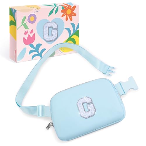 COSHAYSOO Initial Letter Fanny Pack for Girls Personalized Christmas Birthday Gifts for 6 7 8 9 10 11 12 Year Old Teen Girl, Girly Fashion Crossbody Purse Belt Bag Preteen Tween Trendy Stuff Blue G