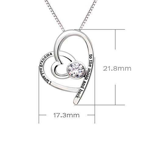 Alov Jewelry Sterling Silver"I Love You Grandma To The Moon And Back" Love Heart Cubic Zirconia Pendant Necklace #TOP2