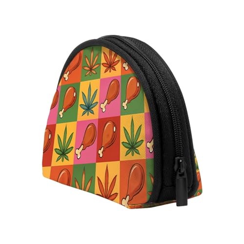 Portable Coin Purse Turkey Leg And Leaf Pattern Mini Zippered Money Pouch Card Holder4