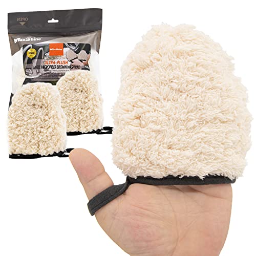 Microfiber Wash Mitt - Maxshine - Finger Wheel Car Wash Mitt and Dusting Mitt for Car Detailing, 2pcs/Pack Car Wash Glove for Small Areas, Car Detailing Accessories and Supplies