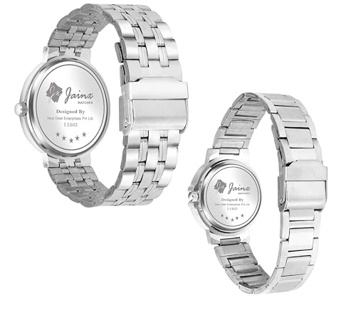 Image of jainx Steel Chain Gift Set Analog Wrist Watch for Couple (Blue /Green Color Dial)