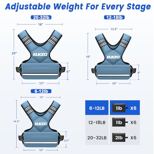 Image of Adjustable Weighted Vest Women /Men, 6-12lb /12-18lb /20-32lb Weight Vest with 6 Ironsand Weights for Strength Training Rucking Running Walking Fitness Workout