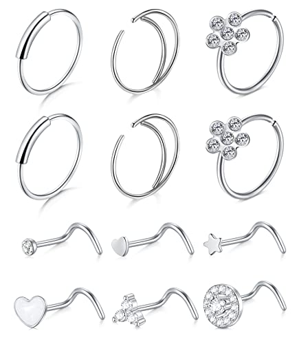 Funseedrr 12pcs Piercing Nariz Aros Pernos Acero Quirúrgico 20G Fino Nariz Anillos Tornillo Forma de L Piercing Joyas Cover