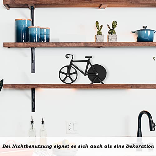 Foto von Fahrrad Pizzaschneider, Antihaftbeschichteter Edelstahl Pizza Schneider Lustiger Pizzaroller, Doppel Pizza Cutter mit Scharfem Schneiderad & Ständer für Weihnachten Party Geschenke, Schwarz