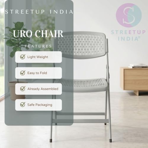 Image of Streetup India Folding Metal Chair with Nylon Seat and Backrest for Home /Kitchen /Study Chair and Restaurant /Outdoor Chair (Grey)