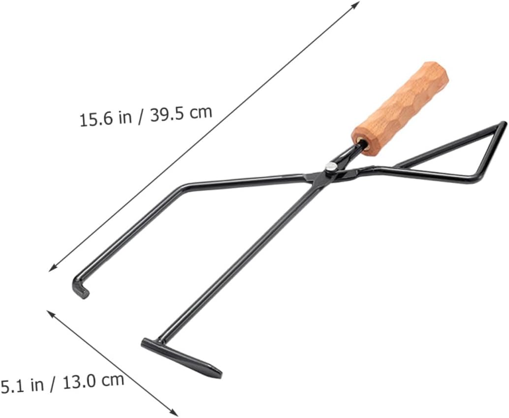 NUOBESTY Metal Charcoal Tongs Beech Wood Handle for Outdoor Camping Bbq, Fire Pit Tools for Grilling and Fireplace, Sturdy Barbecue Tong Accessory