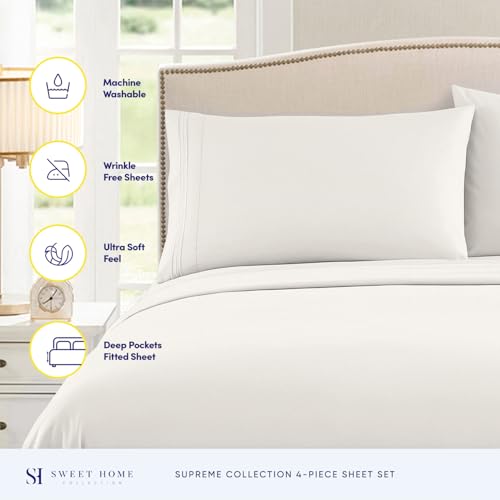 Queen Size Bed Sheets - Breathable Luxury Sheets with Full Elastic & Secure Corner Straps Built In - 1800 Supreme Collection Extra Soft Deep Pocket Bedding Set, Sheet Set, Queen, Ivory