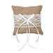 Fablcrew Coussin Porte Alliance Style Rustique Coussin Oreiller Porteur de Bague Anneau de Mariage en Toile de Jute et Dentelle 15 * 15CM