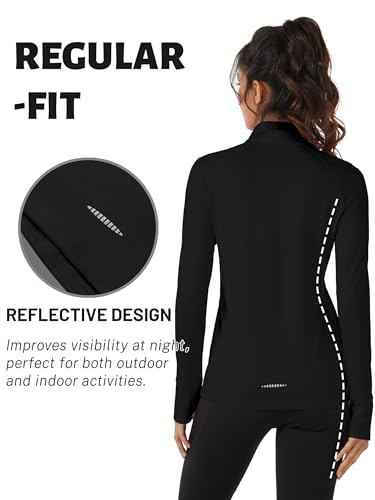 Tacvasen TAC-2017-AT23W4117-BLACK-XL Women'S Golf Shirt Long Sleeves Workout Tops For Women 1/4 Zip Pullover Fleece Lined Sweatshirt Black,L thumb #2