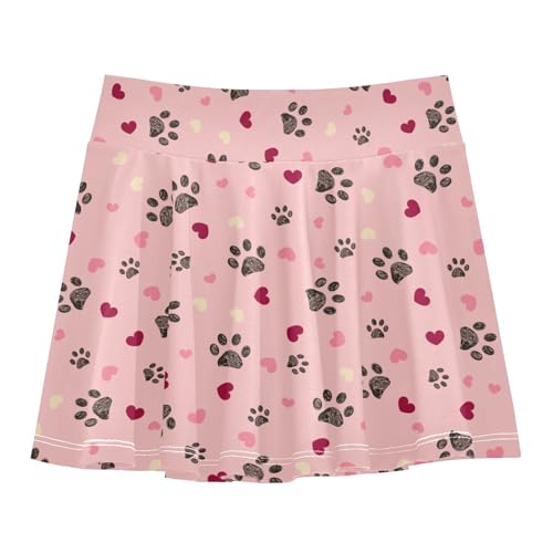 Girls Skorts High Waist Athletic Skirts with Shorts Dog Paw Print Stretchy Teens Performance Tennis