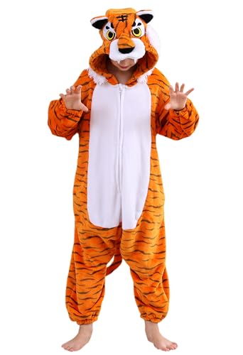 Magicmode Kids Tiger Onesie Pajamas Soft Flannel Halloween Cosplay Costumes for Boys Girls