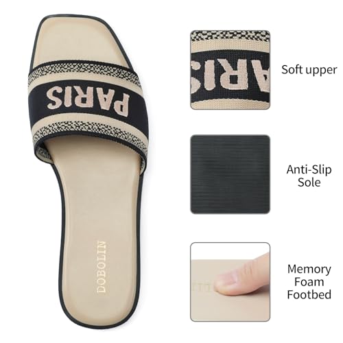 Dobolin Summer Flat Sandals For Women Dressy Comfortable Slip On Slide Sandals Vacation Beach Dress Shoes Black Nude Size 7 thumb #1
