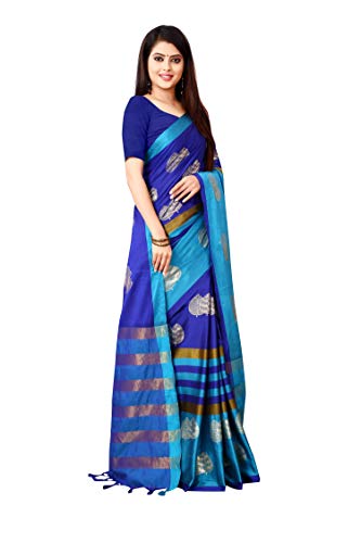 Image of OM SAI LATEST CREATION Soft Cotton & Silk Saree For Women Half Under 349 2020 Beautiful For Women saree free size with blouse piece (Turquoise)