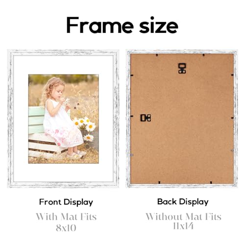Image of 6 Pack 11x14 Frames, Mat for 8x10 Photos, Shatter HD Plexiglass | Removable mat fits two photo sizes, slim frame with stand for horizontal & vertical wall mount
