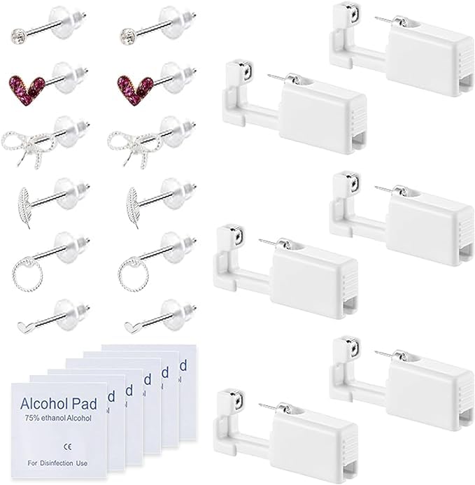 Zepitniy 6 Piezas Pistolas para Piercing Oreja Desechables Pistolas Desechables para Perforar Orejas Kit de Pistolas de Perforación sin Dolor Kit de Perforación de Orejas Estéril con Aretes