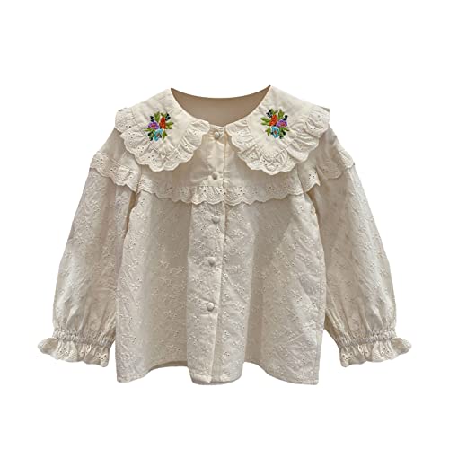 Kids Girls Elegant Lace Shirts Toddler Ruffled Pter Pn Collar Long Puff Sleeve Button Down Casual Tops Tees Clothes