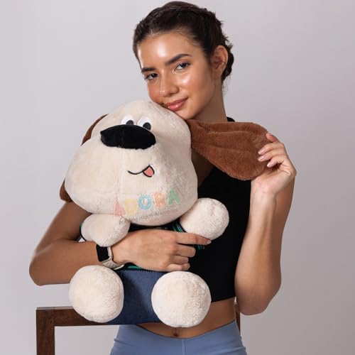 Image of ADORA Soft Toy Dog for Kids | 40 cm Cute Puppy Stuffed Animal Toy with Long Ears | Baby Dog Soft Toy in Dress | Plush Dog Toy for Girls & Boys - Cream Brown Color