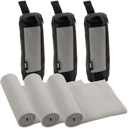 S&T INC. Microfiber Gym Towels, 3 Pack, Cooling Towel for Yoga, Camping, Home and Gym Bag, 3 Storage Bags Included, 12 Inch x 40 Inch