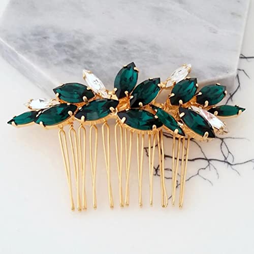 Logofun 2Pcs Wedding Crystal Hair Comb Emerald Bride Wedding Hair Comb Insert Hair Accessory (Green) #TOP5