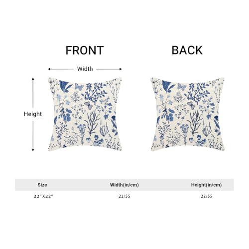 Image of AEIOAE Summer Pillow Covers 22x22 Inch Set of 2,Navy Blue Wild Flower Plant Throw Pillows Case,Seasonal Floral Outdoor Decorative Square Linen Farmhouse Decor Cushion Covers for Home Couch Sofa Bed