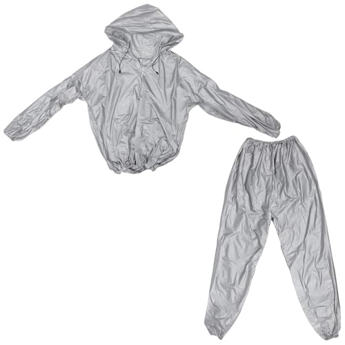 Traje de sauna para hombres y mujeres con capucha y cremallera color plata XL