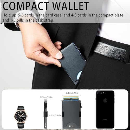 Image of Slim Card Holder Wallet for Men, Minimalist RFID Blocking Pop Up Wallet, Smart Metal Business Card Case Holds 12 Cards, Ultra-Thin Front Pocket Wallet, Gifts for Men