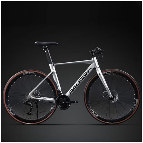 TVT ロードサイクル エアロロードバイク 700C×40C ロードバイク 高炭素鋼フレーム 内部配線 ディスクブレーキ 24/27/30段変速 街乗り 通勤 通学 高容貌値ソリッドタイヤ (30速(ブループリントシフト),シルバー-ストレートハンドル)