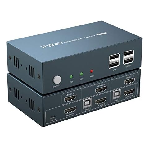 PWAY HDMI KVM Switch 2 Port Dual Monitor Support 4K@30Hz Y:U:V: 4:4:4 with 2 PC 5ft HDMI and USB Cable Compatible Windows/Linux/Mac system etc Cover