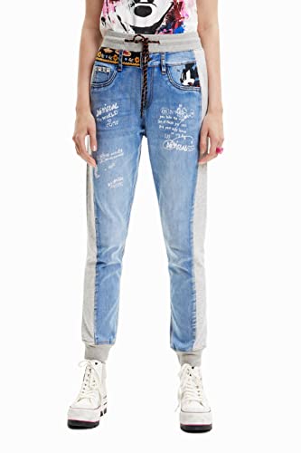 Desigual Denim_Mickey H Pantalones Casuales, Azul, L Mujeres