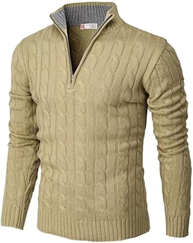 GLSEZID Men's Quarter Zip Up Sweaters Long Sleeve Lightweight Mock Neck Pullover Casual Polo Sweaters