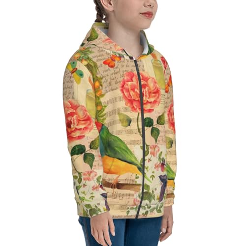 Vintage Bird Kid Hoodies Boys Zip Up Sweatshirts Girls Pullover with Pocket4