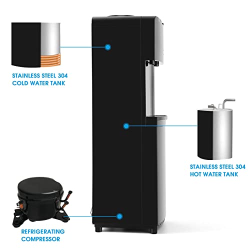 Water Coolers 5 Gallon Top Load,Hot/Cold Water Cooler Dispenser, Innovative Slim Design Energy Saving Freestanding With Child Safety Lock For Home Or Office Black #TOP1