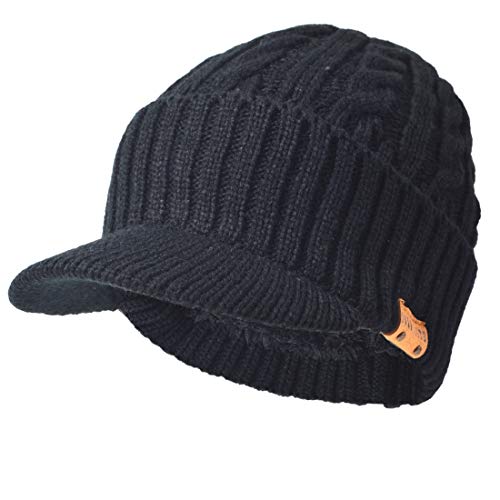 Ruphedy Shield Gorro de Invierno Hombre Slouch Beanie de Punto Invierno Visera Gorro con Forro Polar B319 (B5042-Negro)