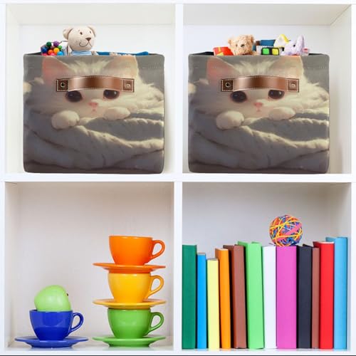 Panier chat blanc pliable imperméable pour un rangement propre - 7