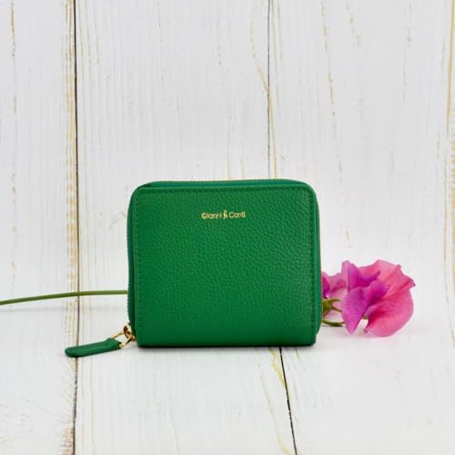 Genuine Italian Leather Wallet for Women with Zipper, Summer Wallets for Women, Vegetable Tanned Leather, Made In Italy (Green)3