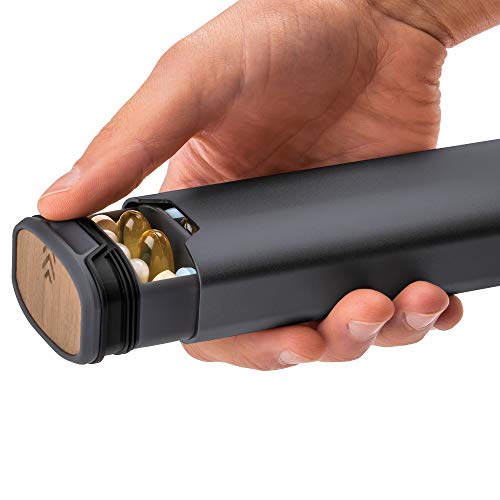 Tablettenbox, 7 dagen grote pillendoos 7 dagen voor onderweg, hoogwaardig, stijlvol aluminium en houten pillendoosje met voor voedingssupplementen, pillen, vitaminen en medicijnen, staalgrijs - Afbeelding 5