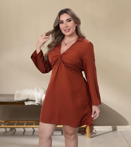 Image of VillbeCoser Women's Plus Size Dress Long Sleeve V Neck A Line Mini Short Cocktail Summer Casual Dress
