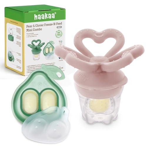 Image of Haakaa Clover Baby Fruit Feeder Teether & Mini Freezer Nibble Tray – BPA-Free Silicone Breastmilk Popsicle Mold for Baby Teething Relief & Self-Feeding, 4M+（Blush）