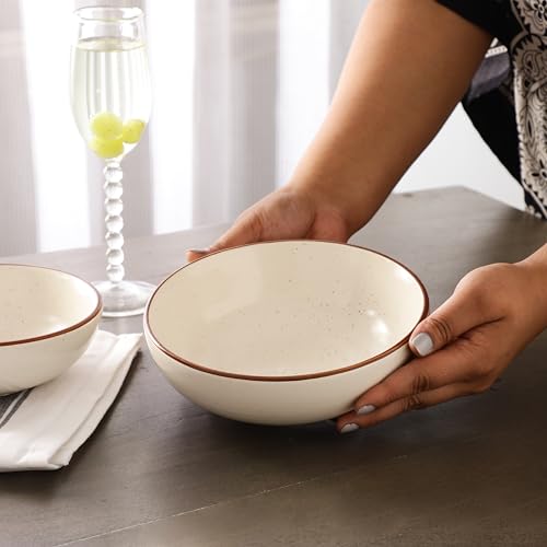 Image of miah decor Ceramic Serving Bowl | Speckled Ivory Rustic Stoneware Style Bowl for Rice, Curry, Gravy & Salad | Deep Multipurpose Serving Dish for Parties & Family Meals (Style 14)