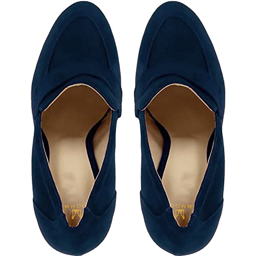 Image of MOOMMO Women Chunky Block Heel Pumps Round Closed Toe Slip On Oxford Loafers Shoes High Heels Snakeskin Work Pump Suede Loafer for Office Ladies Classic Formal Business Professional 4-13 M US