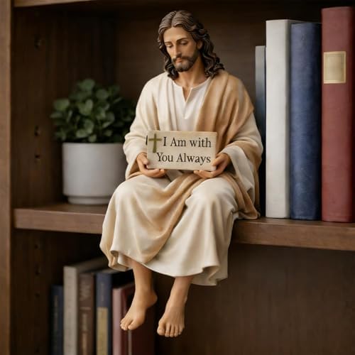 ''I Am with You Always'' Sign Jesus Resin Desk Companion Figurine, 4.7'' Handmade Sitting Design Jesus Statue, Je-sus Ornament for Car Dashboard Desktop, Religious Present - 5