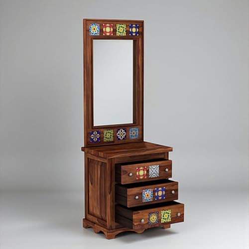 Image of The Attic Baran Dressing Table for Bedroom, Solid Wood, Honey Matt Finish