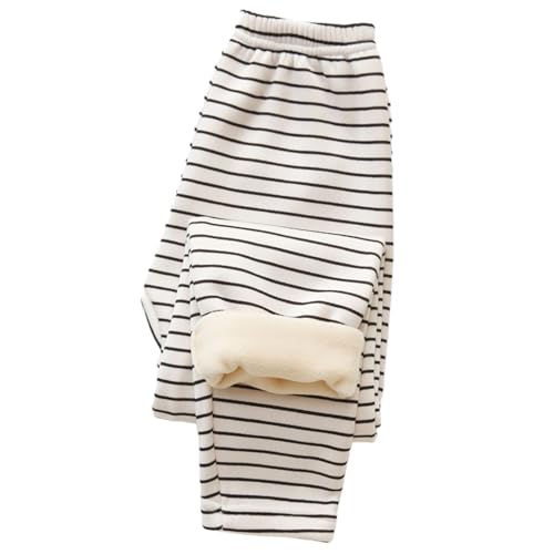 Girls Striped Fleece Warm Leggings Stretchy Thermal Soft Tights Pants Kids Fall Winter Lined Elastic Waistwd Pant