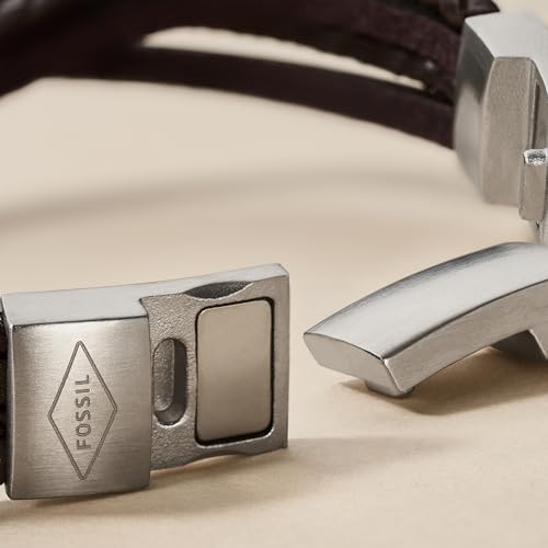 Image of Fossil Men's Casual Stainless Steel and Genuine Leather Bracelet for Men