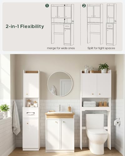 7-Tier-Over-Toilet-Storage-Cabinet-2-in-1-Separable-Bathroom-Storage-Over-Toilet-and-Tall-Narrow-Cabinet-with-Doors-Adjustable-Shelf-BigSmall-Room-Laundry-Tissue-Holder-Anti-Tip-White