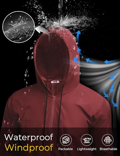 Image of COOFANDY Mens Packable Rain Jacket Lightweight Waterproof Raincoat with Hood Outdoor Rain Gear Travel Hiking Cycling