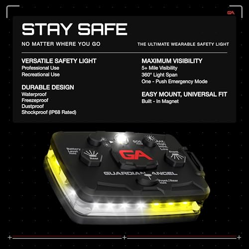 Image of Guardian Angel Elite Series Safety Light - White /Yellow Front & White /Yellow Rear - Rechargeable, Magnetic, Hands-Free Wearable LED Light for Construction, Roadside, Utility & Industrial PPE